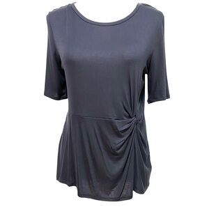 LARK & RO Top Blouse Navy Blue Size Medium Viscous Knit Short Sleeve